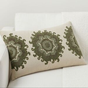NWT!! Alta Embroidered Lumbar, 16 x 26" ", Green Pillow Cover